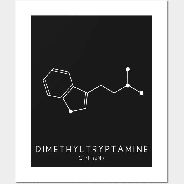 Dimethyltryptamine / DMT Molecular Structure in Black Wall Art by typelab